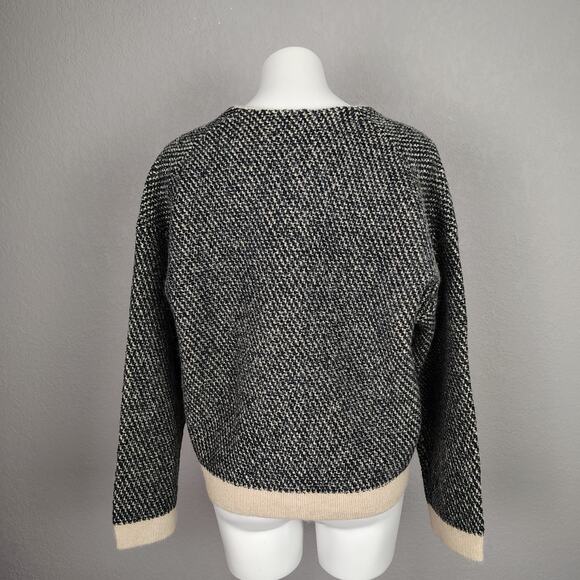 J.Crew Jacquard V-Neck Lady Jacket Cardigan Wool Blend Black/Cream Size Large - Picture 4 of 14